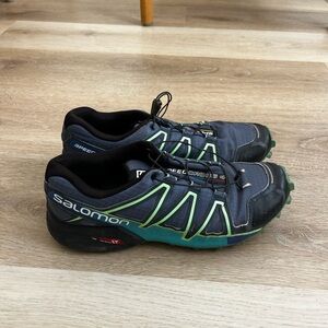 Salomon Trail Running Shoes - Navy, Teal & Neon Green Accents
